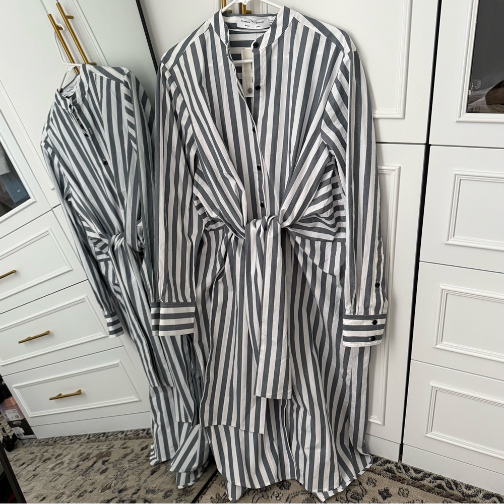 Proenza Schouler Stripe Poplin Tied Shirt Dress